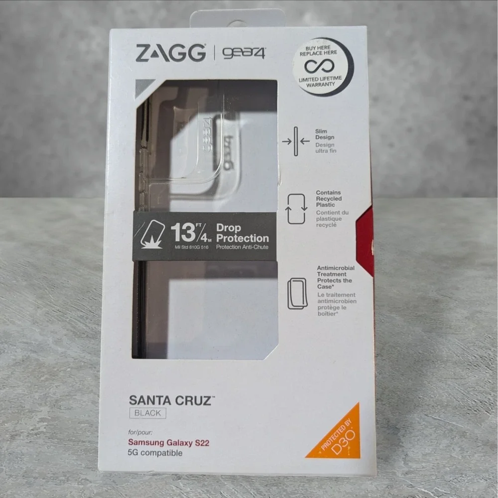 G9. ZAGG Gear4 Santa Cruz‎ Black Case for Samsung Galaxy S22 - Clear